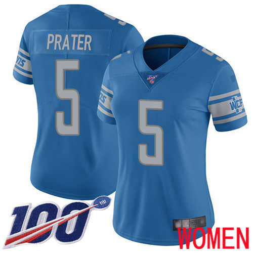 Detroit Lions Limited Blue Women Matt Prater Home Jersey NFL Football 5 100th Season Vapor Untouchable